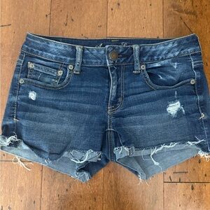 American Eagle Outfitters Women's Ripped Jean Shorts - Dark Blue